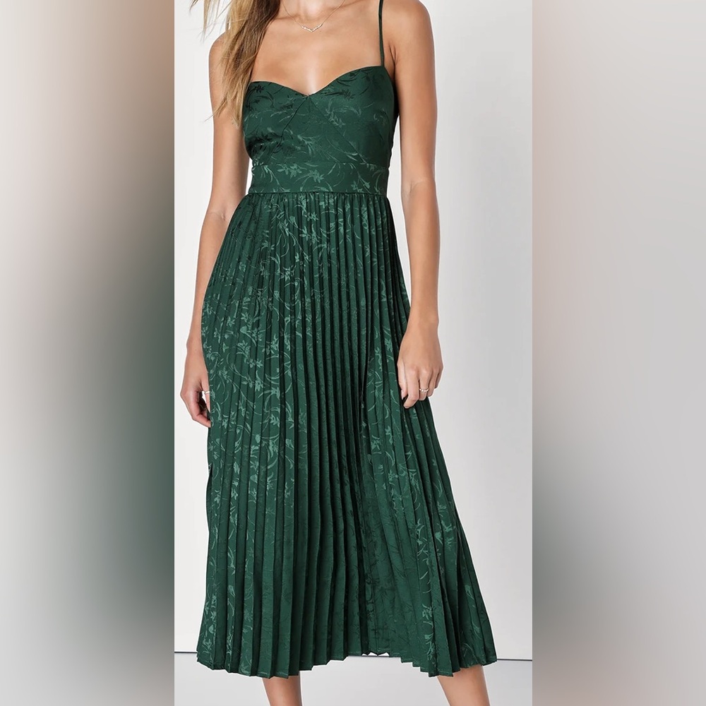 Lulu's Emerald Green Floral Midi Dress - Picture 2 of 3
